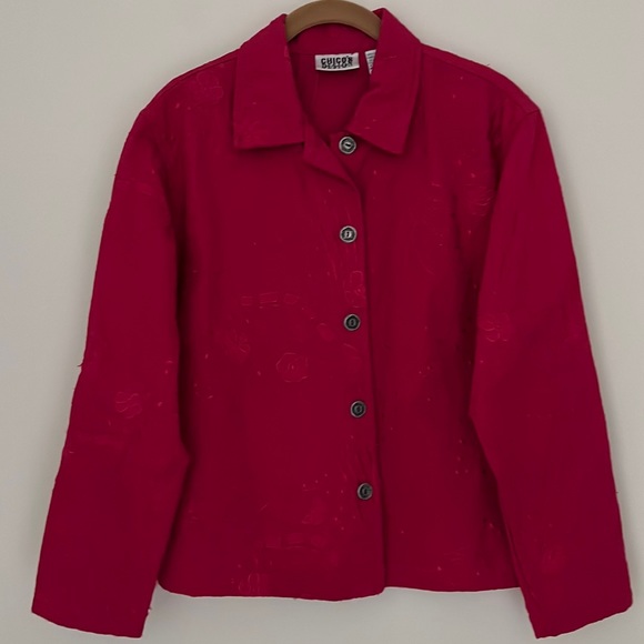 Chico's Jackets & Blazers - Chico’s Design Women’s Jacket Size 1 Button Down 100% Cotton Color Raspberry